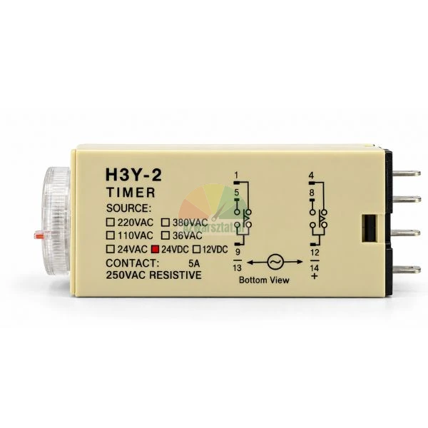 H3Y-2 24VDC timer relay with adjustment knob and pinout diagram on beige housing