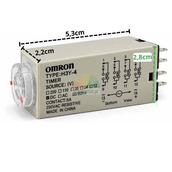 Time relay H3Y-4 DC 24V, 14-pin with dimensions 5.3 x 2.2 x 2.8 cm