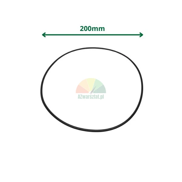 Black rubber O-ring seal gasket with a diameter of 200 mm on a white background