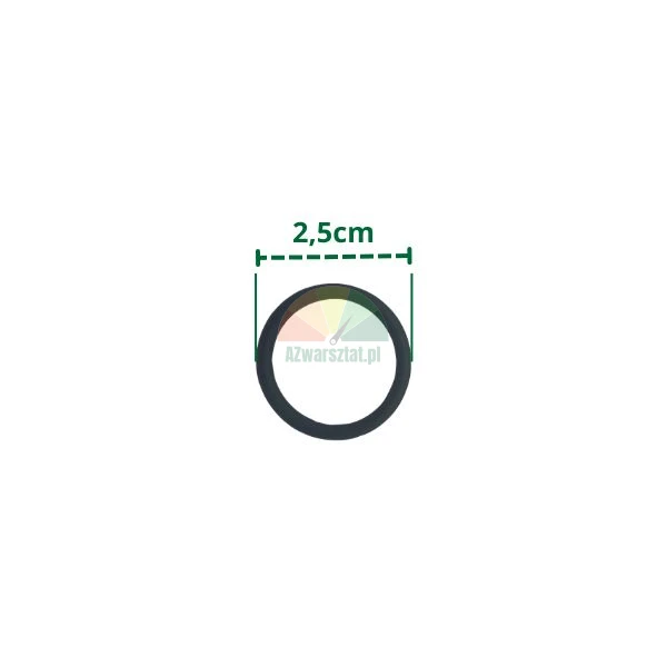 Black rubber O-ring seal with a diameter measurement of 2.5 cm