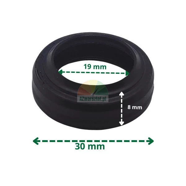 Black rubber seal ring with dimensions: inner diameter 19 mm, outer diameter 30 mm, height 8 mm