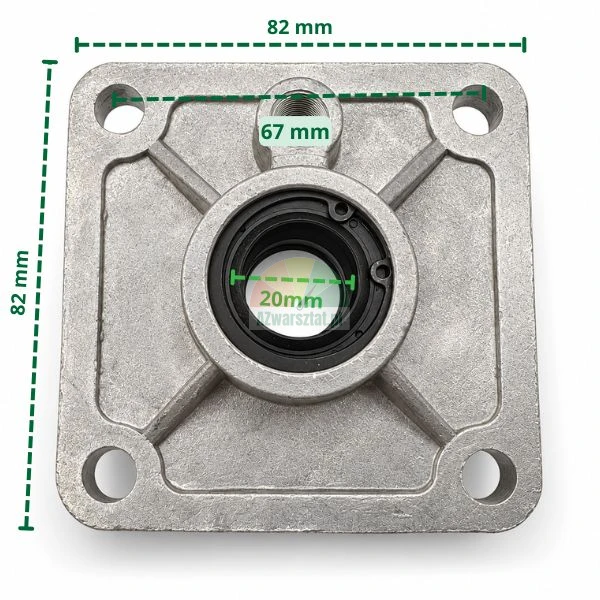 Clamping cylinder front cover 82x82 mm with 20 mm rod hole for 75 mm cylinder