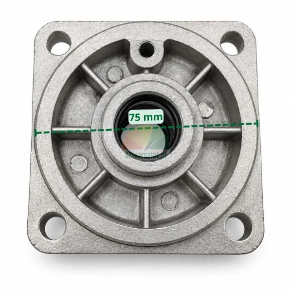 Aluminum flange cover with rubber seal and 75 mm diameter marked