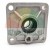 Square metal bearing housing or pump flange with internal rubber seal and four mounting holes on a white background