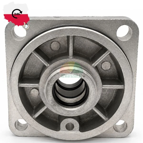 Aluminum flange housing for high-pressure pump or motor with mounting holes and inner seals
