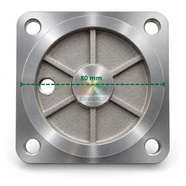 Square metal flange cover for bearing housing with four mounting holes and indicated 80 mm inner diameter.