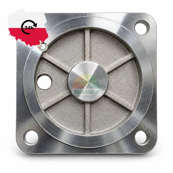 Metal square flange cover plate with mounting holes and internal reinforcing ribs