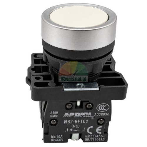 White lift push button with metal bezel and 2 x NC contact block APDIOI