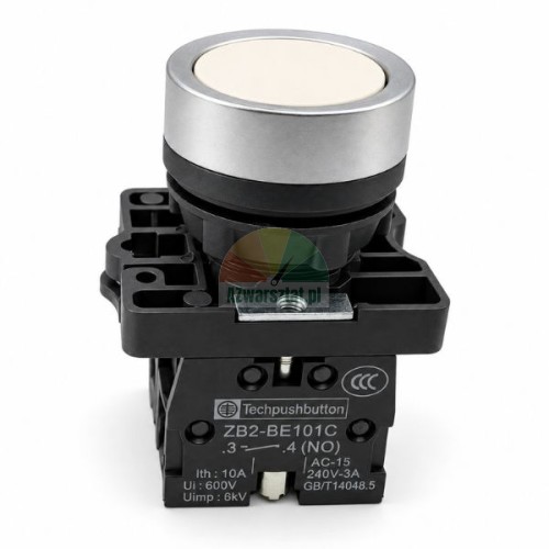 White lift control push button with silver bezel and 2 x NO contact block
