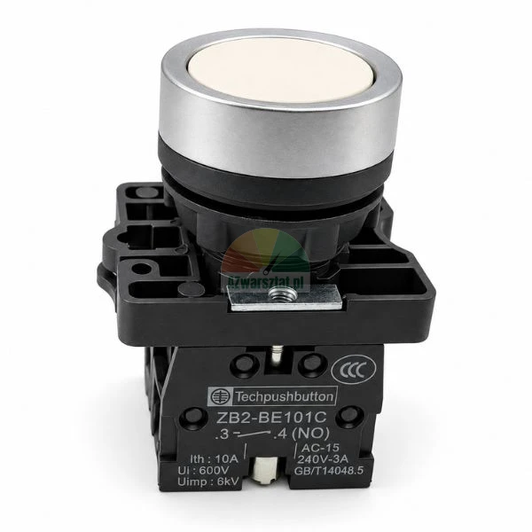 White lift control push button with silver bezel and 2 x NO contact block