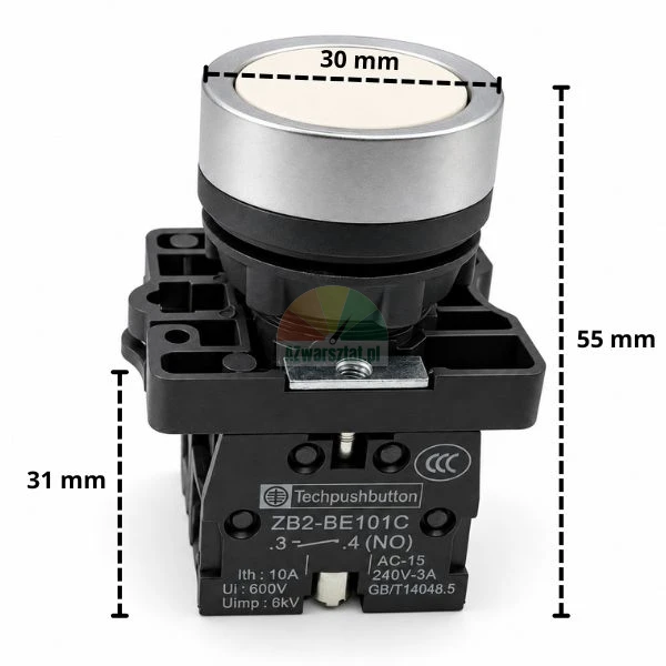 White lift push button 2x NO with dimensions