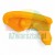 Orange plastic chainsaw chain guide slider on a white background.