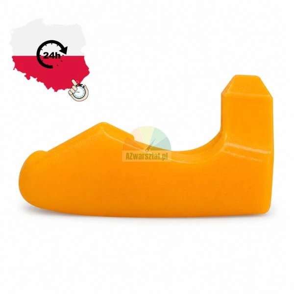 Yellow plastic protective cover insert for tire changer mounting head on white background