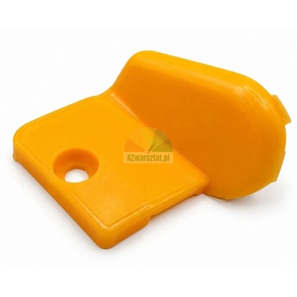 Yellow plastic protective clamp cover for tire changer on white background