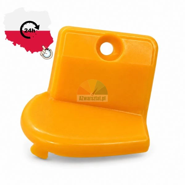 Orange plastic replacement part with a mounting hole on a white background