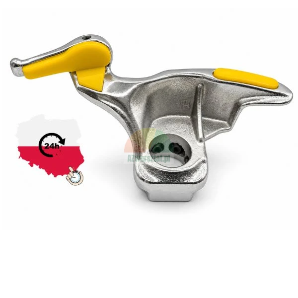 Steel tyre changer demount head with yellow plastic rim protectors