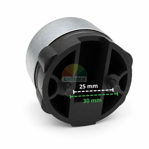 Metal and plastic mounting component with two threaded studs showing 25 mm and 30 mm spacing dimensions on a white background.