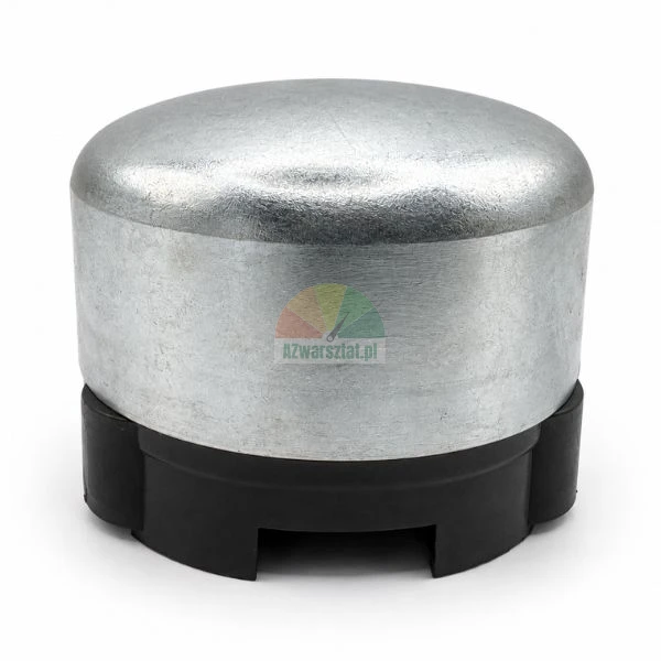 Metal post cap or dust cap with black plastic base on a white background