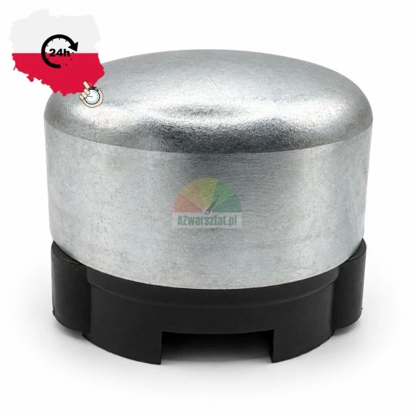 Round galvanized metal dust cap with black rubber base for wheel hub