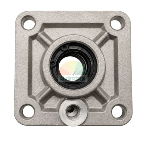 Square cylinder mounting plate 7.8x7.8 cm with central hole, seal, and mounting holes.
