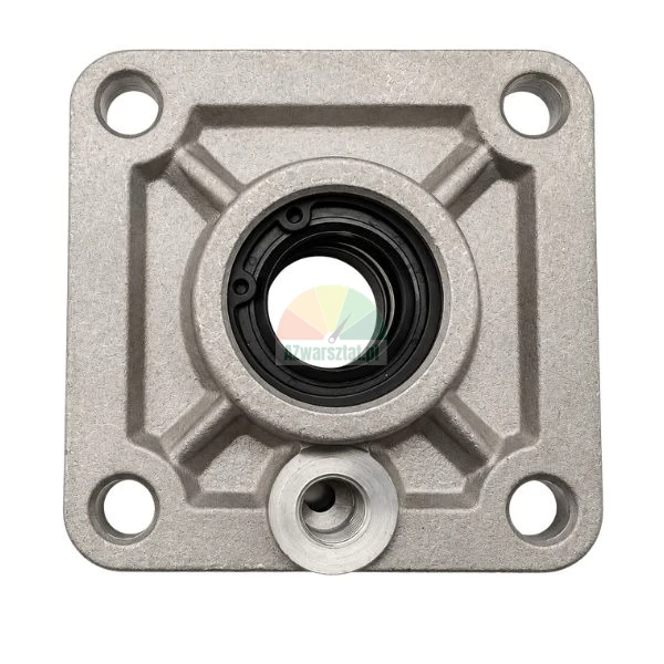Square cylinder mounting plate 7.8x7.8 cm with central hole, seal, and mounting holes.