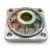 Metal hydraulic cylinder rod guide flange with rubber seal and mounting holes on white background