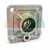 Square metal flange bearing housing with seal and mounting holes on a white background