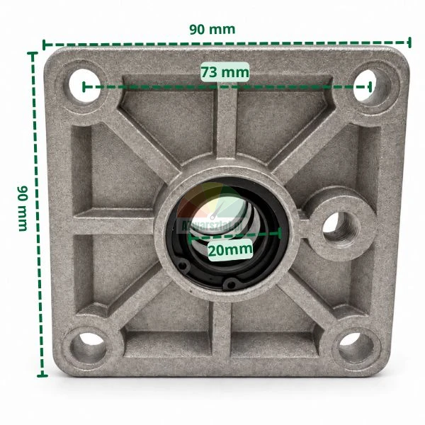 Clamping cylinder cover 90x90 mm with 20 mm rod hole for 80 mm cylinder