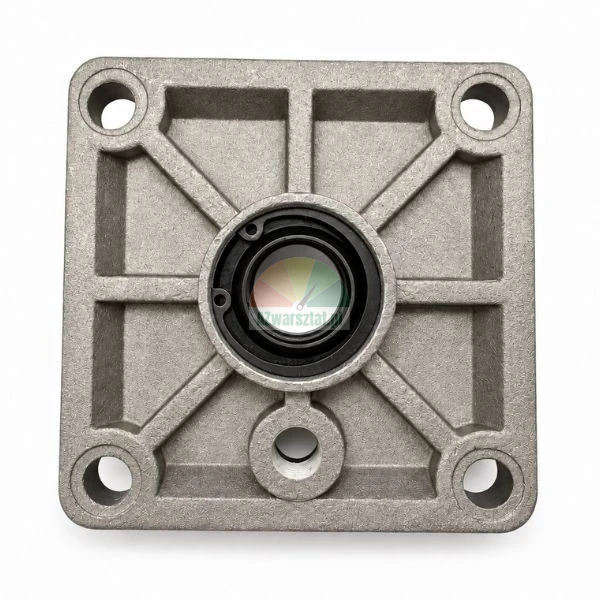 Square cast metal mounting flange with bearing seal and retaining ring