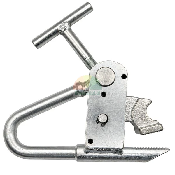 Heavy duty steel wheel bead clamp tool for truck tyres on white background