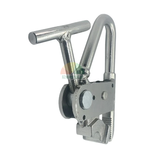 Heavy-duty steel clamp mechanism with T-handle on white background