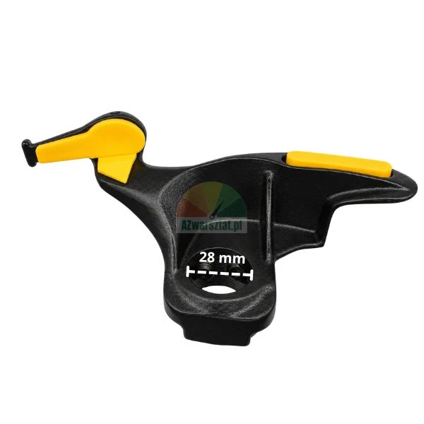 Black tire changer mount demount head with 28 mm hole and yellow plastic protectors