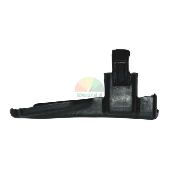 Black plastic mounting clip on a white background
