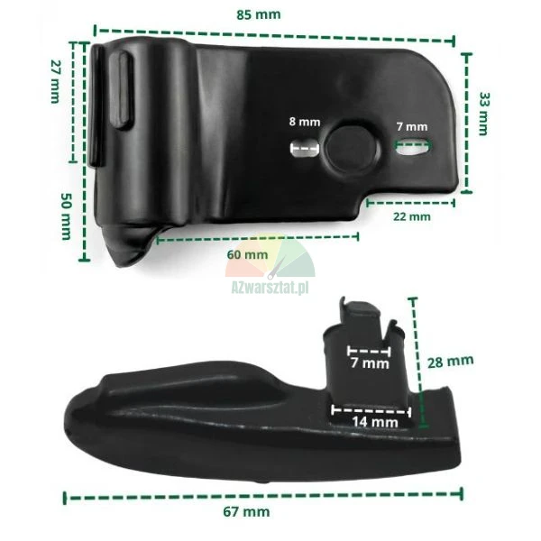 Black foot cover for SAL kit with dimensions shown