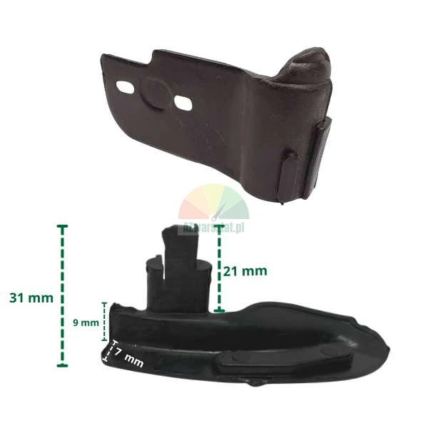 Black plastic car seal end cap shown from two angles with dimensions in millimeters.