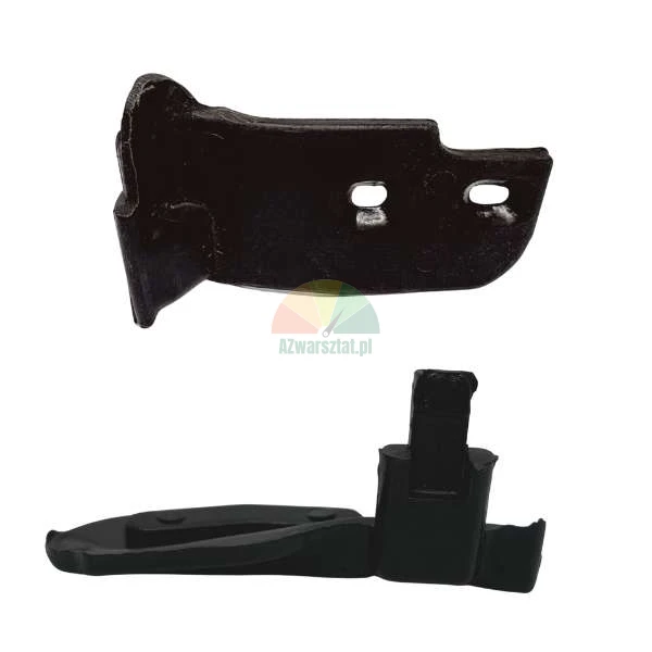 Black plastic mounting bracket or clip shown from two perspectives on a white background