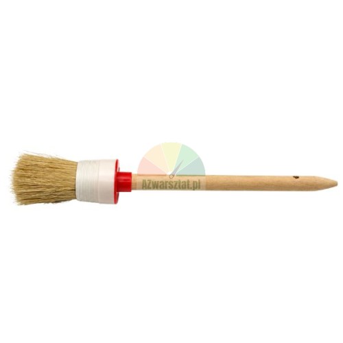 Round paint brush 30 mm with natural light bristles and wooden handle on a white background