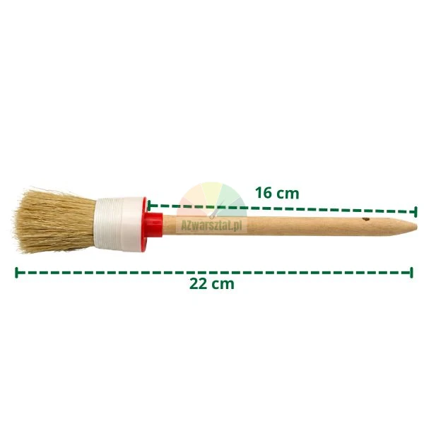 Round 30 mm paintbrush with wooden handle and marked dimensions of 22 cm and 16 cm