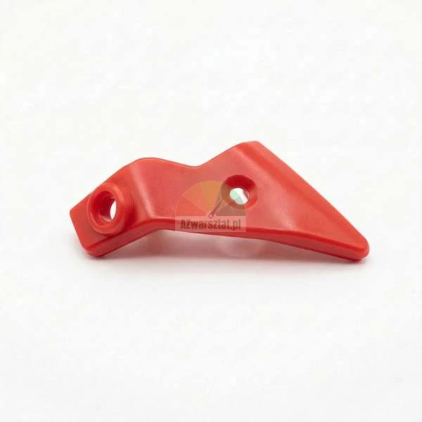 Red plastic bicycle chain guide component on a white background