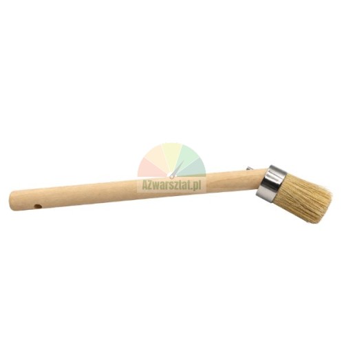 Angled 40 mm tyre mounting paste application brush with wooden handle on white background