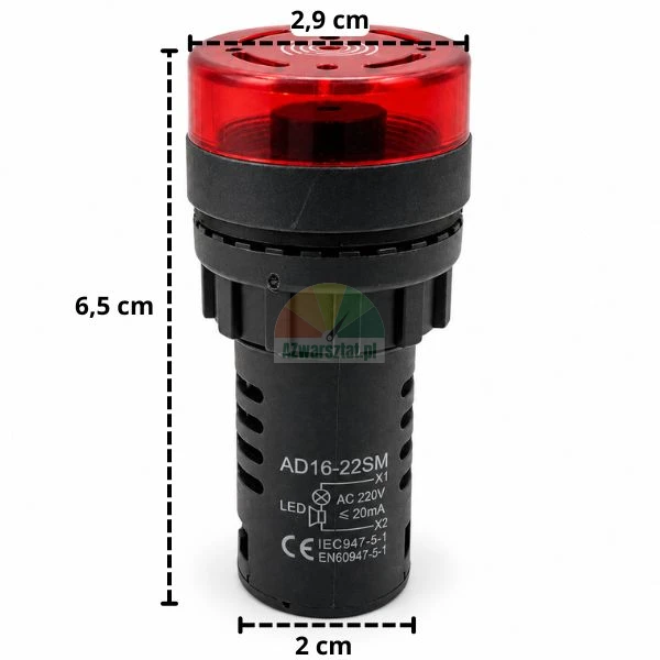 Red LED buzzer indicator light AC 220V with dimensions
