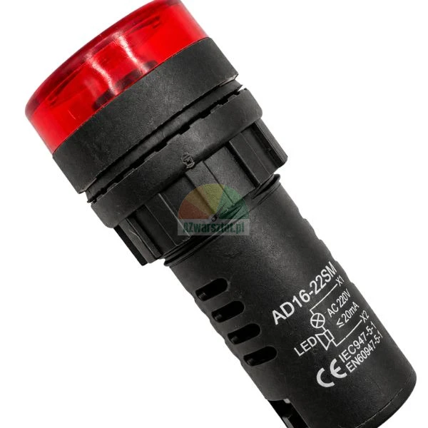 Red LED indicator lamp with buzzer AD16-22SM 220V AC for panel mounting on white background