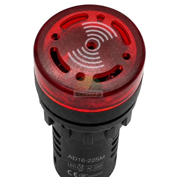Red LED indicator lamp with acoustic buzzer AD16-22SM 220V for panel mounting