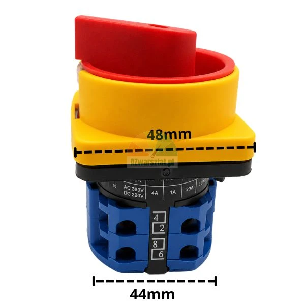 Main switch 20A with dimensions 48 mm and 44 mm