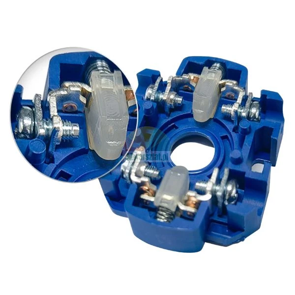 Blue carbon brush holder ring for power tool motor with contacts and detail view
