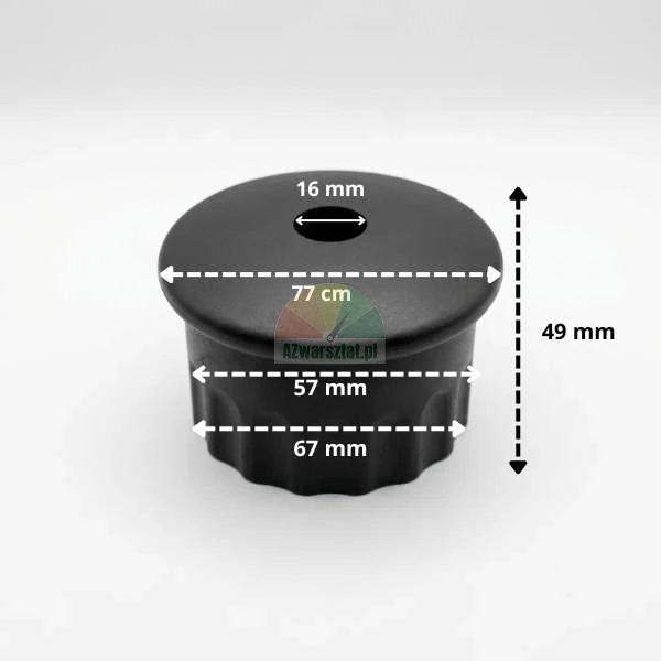 Black plastic holder for 41 mm hexagonal rod with marked dimensions