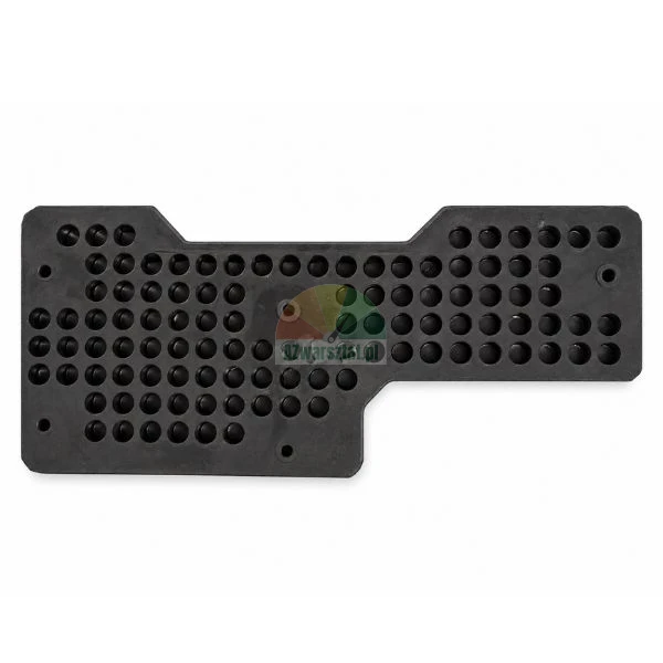 Black perforated rubber pad with round holes on a white background
