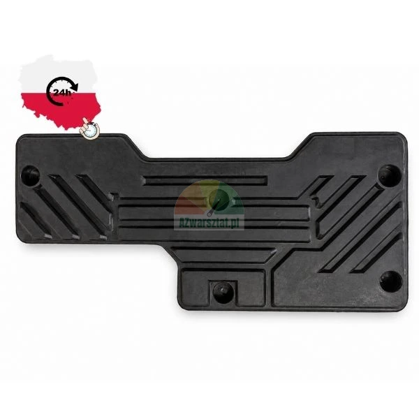 Black plastic underbody protective cover with mounting holes and grooved pattern on a white background.