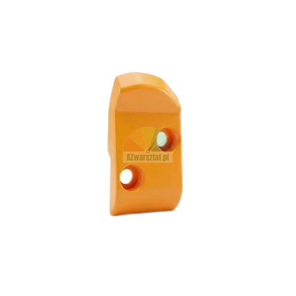 Orange plastic replacement bumper pad with two mounting holes on a white background