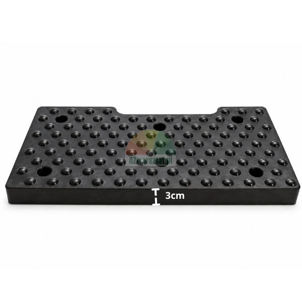 Black rubber anti-slip base plate with round studs and mounting holes, height 3 cm